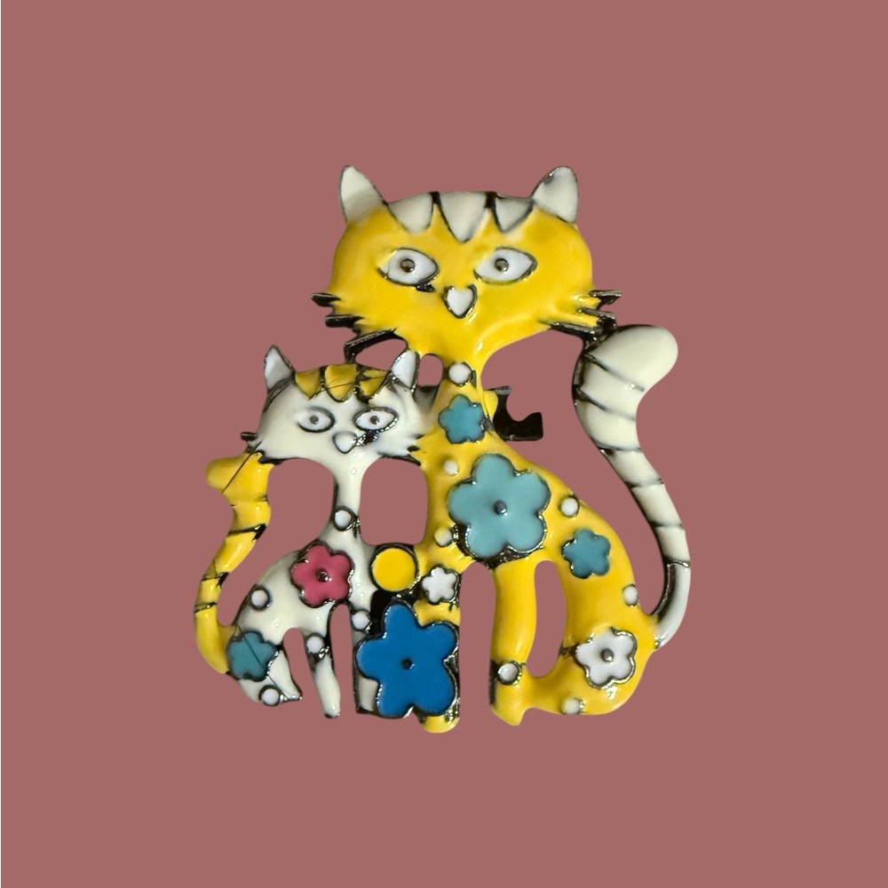 Mint Yellow and Blue Cat Brooch